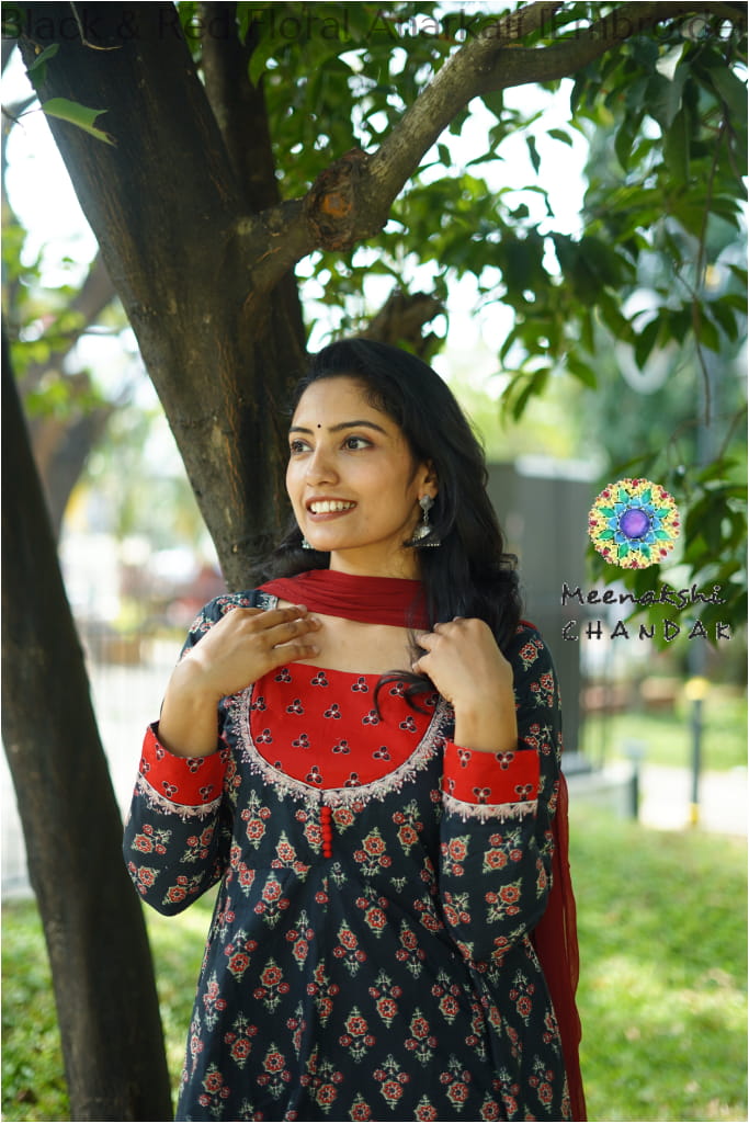 Black & Red Floral Anarkali [Embroidery] SET T&D