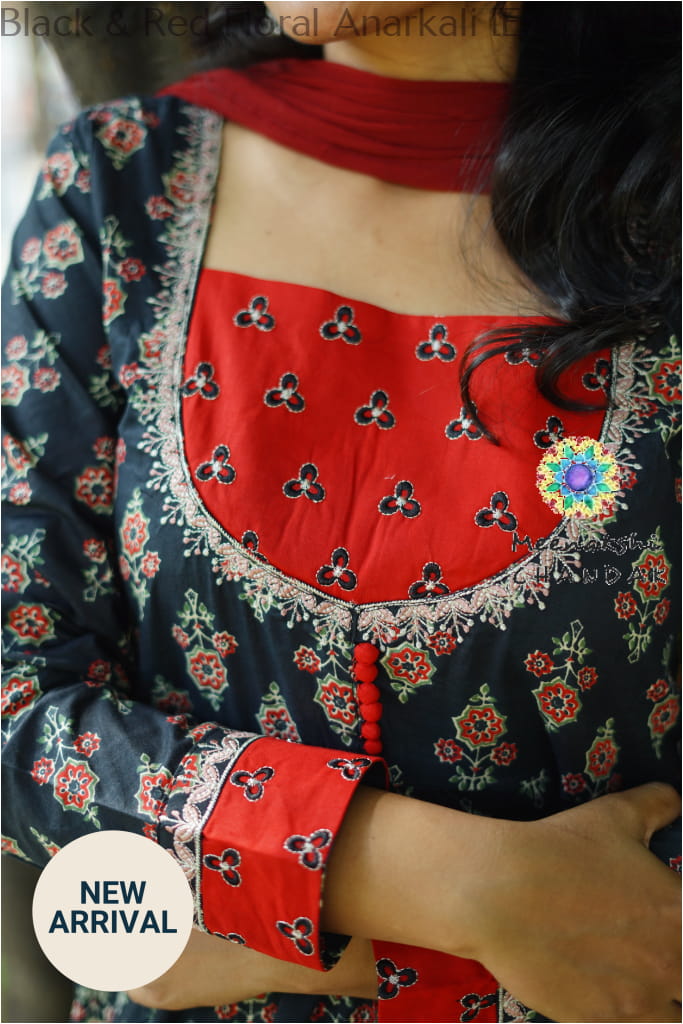 Black & Red Floral Anarkali [Embroidery] Small SET T&D