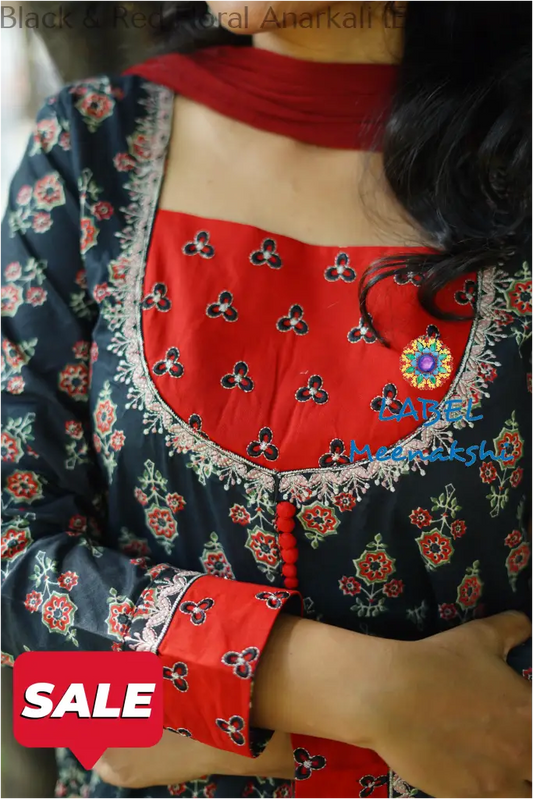 Black & Red Floral Anarkali [Embroidery] Small SET T&D
