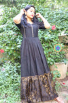 Black Ruffel Long Zari Dress Ethnic