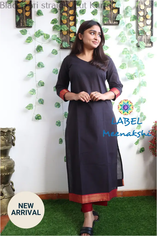 Black zari straight cut kurta KURTAS