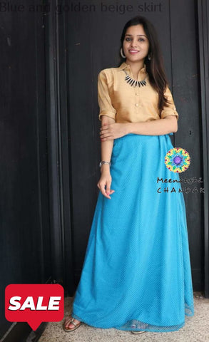 Blue And Golden Beige Skirt Crop Top S Skirts & Tops