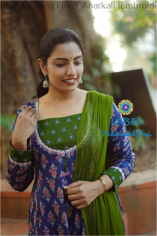 Blue & Green Floral Anarkali [Embroidery] SET T&D
