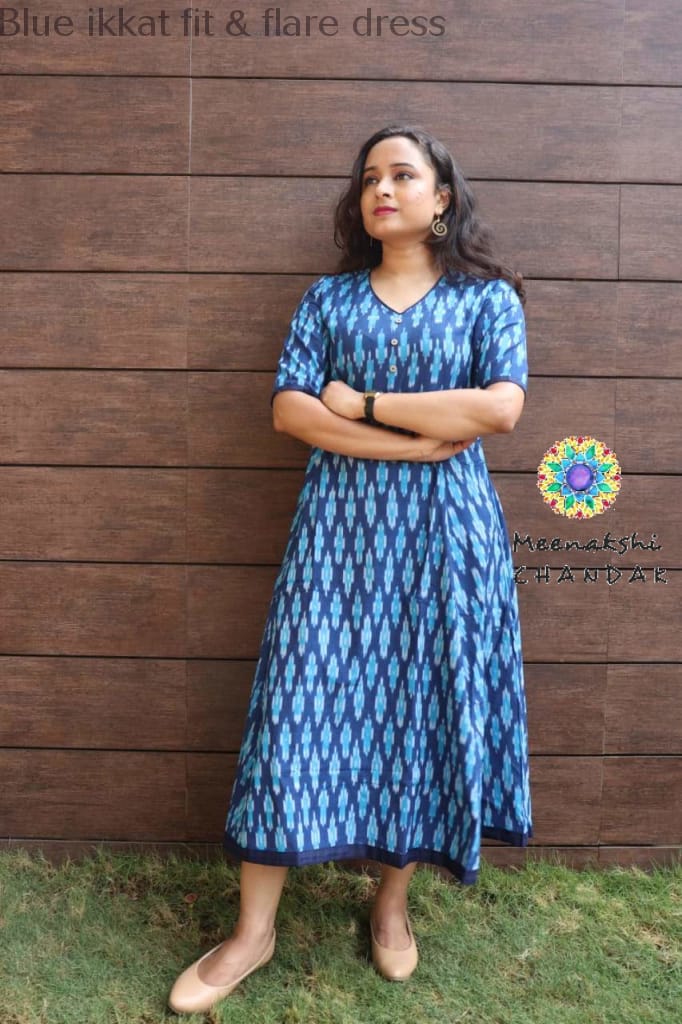 Blue Ikkat Fit & Flare Dress Casuals