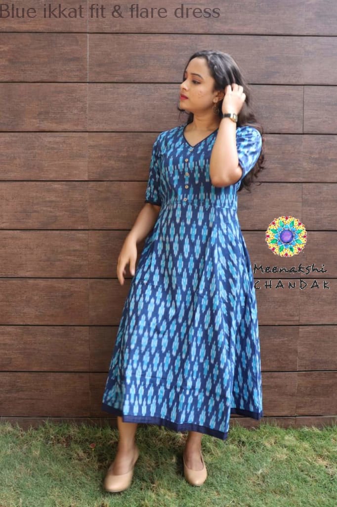 Blue Ikkat Fit & Flare Dress Casuals