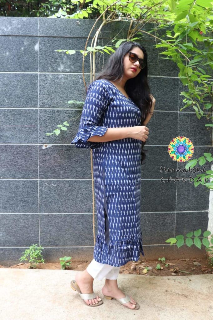 Blue Ikkat Ruffled Kurta Kurtas