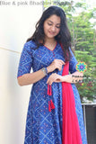 Blue & Pink Bhadhini Anarkali With Dupatta Sets