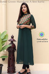 Bottle Green Mandarin A Line Kurta Limited Edition