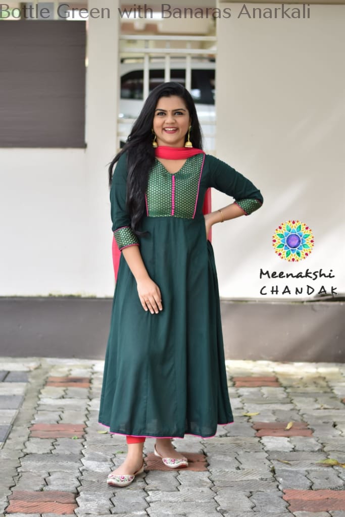 Bottle Green With Banaras Anarkali Sets