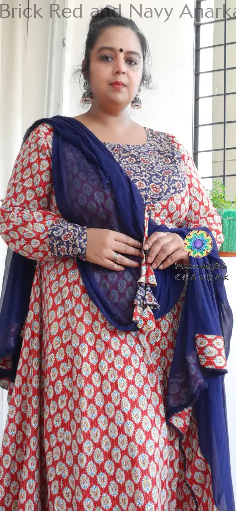 Brick Red and Navy Anarkali Medium SET T&D
