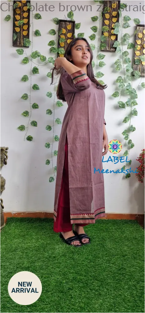 Chocolate brown zari straight cut kurta KURTAS