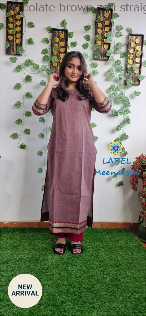 Chocolate brown zari straight cut kurta KURTAS