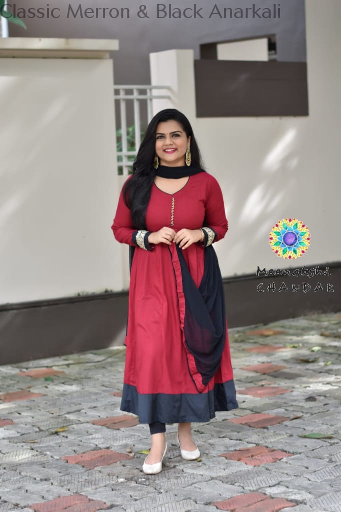 Classic Merron & Black Anarkali Sets