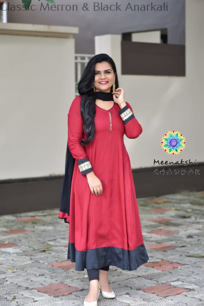 Classic Merron & Black Anarkali Sets