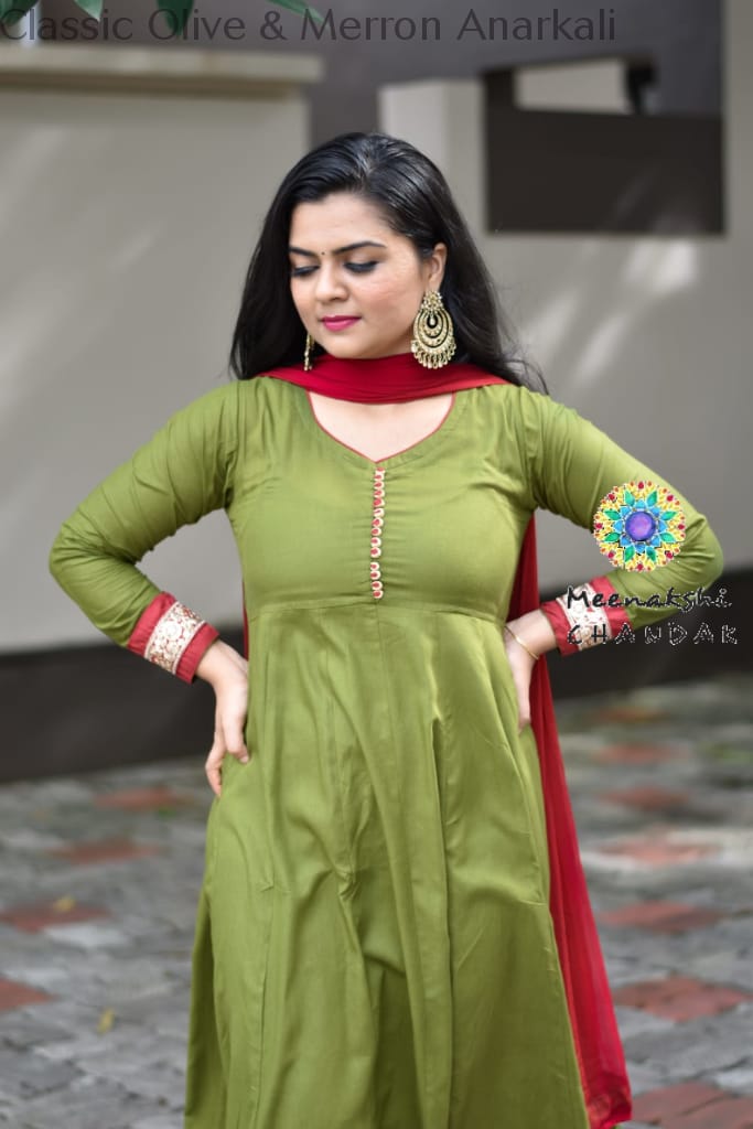 Classic Olive & Merron Anarkali Sets