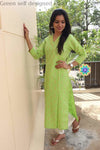 Green Self Designed Kurta Kurtas