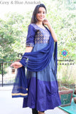 Grey & Blue Anarkali With Dupatta Sets