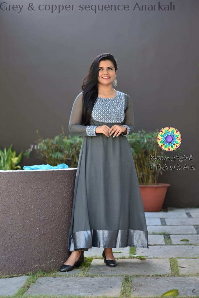 Grey & Copper Sequence Anarkali Ethnic