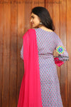 Grey & Pink Floral Jaipuri Anarkali Sets