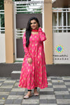Hot Pink Floral Jaipuri Anarkali Xs Sets