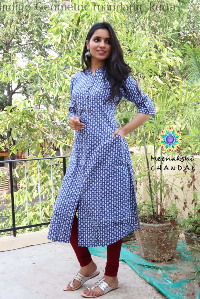 Indigo Geometric Mandarin Kurta S Kurtas