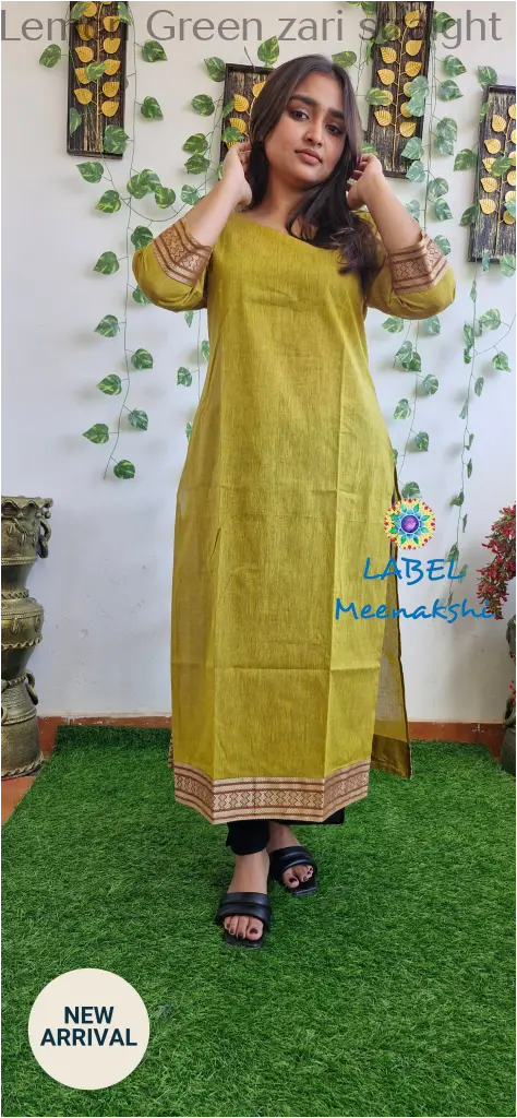 Lemon Green zari straight cut kurta KURTAS
