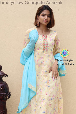 Lime Yellow Georget Anarkali S Limited Edition