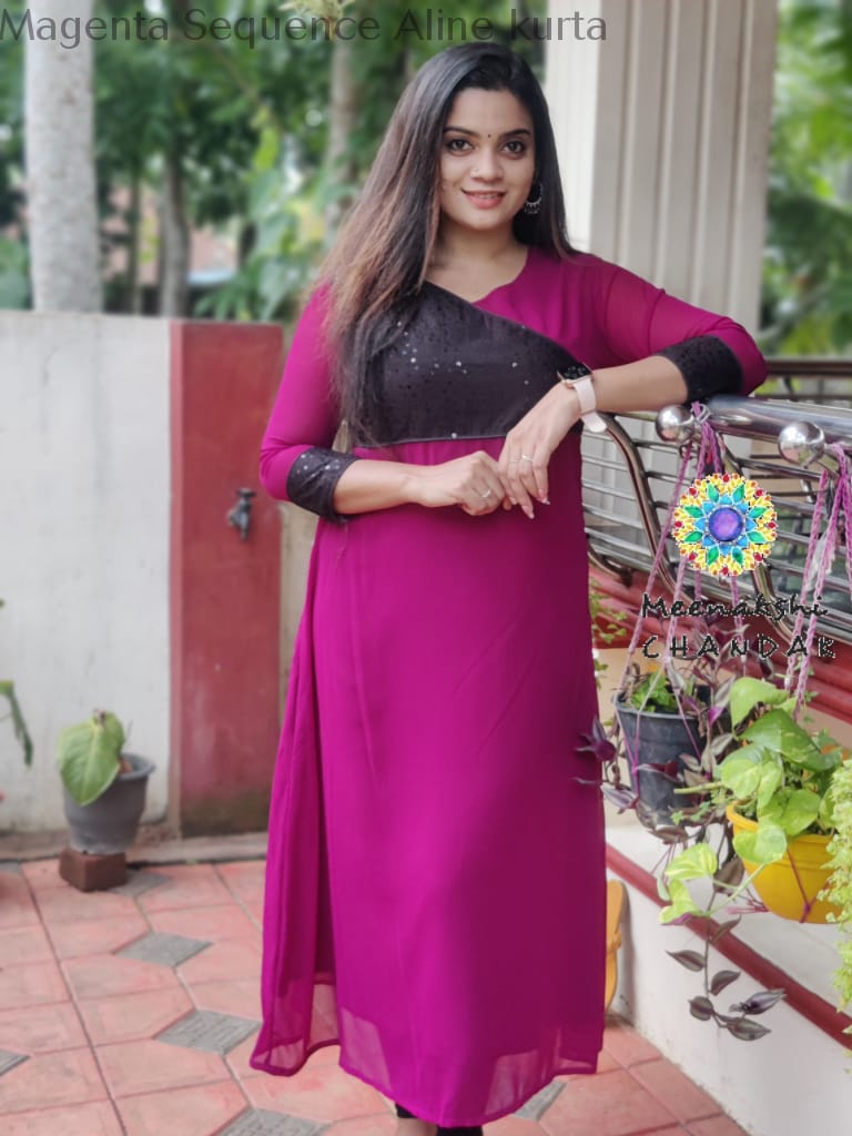 Magenta Sequence Aline Kurta Kurtas