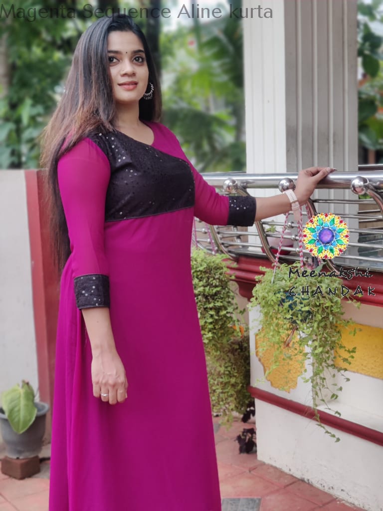 Magenta Sequence Aline Kurta Kurtas