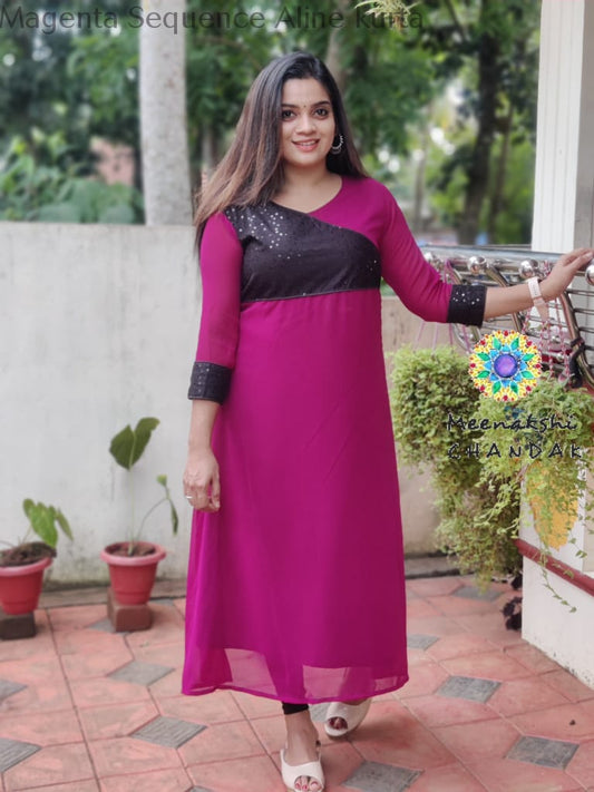 Magenta Sequence Aline Kurta Kurtas