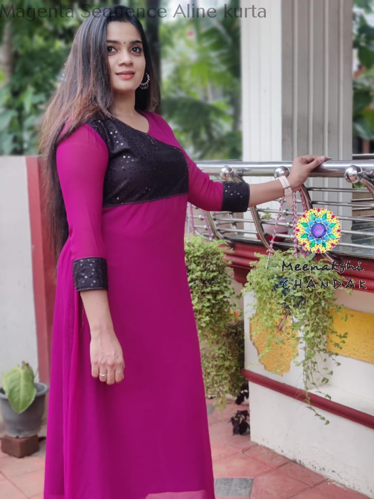 Magenta Sequence Aline Kurta Kurtas