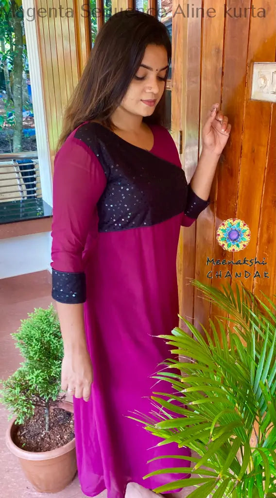 Magenta Sequence Aline Kurta Sale