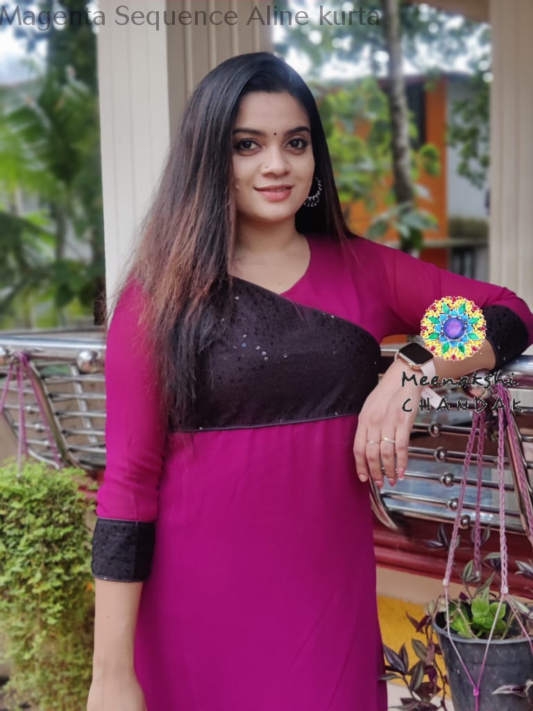 Magenta Sequence Aline Kurta Kurtas