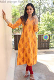 Mild Orange Floral Kurta Kurtas