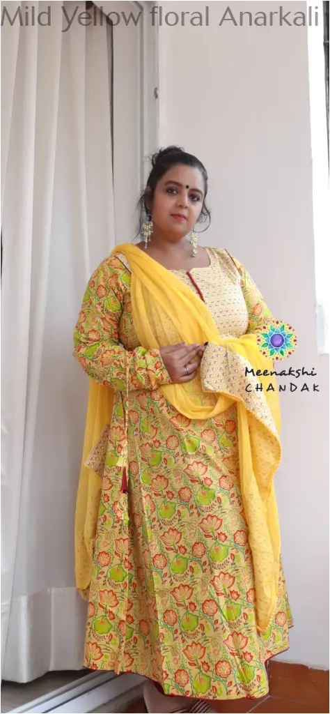 Mild Yellow floral Anarkali Medium SET T&D