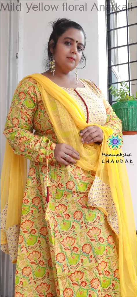 Mild Yellow floral Anarkali SET T&D