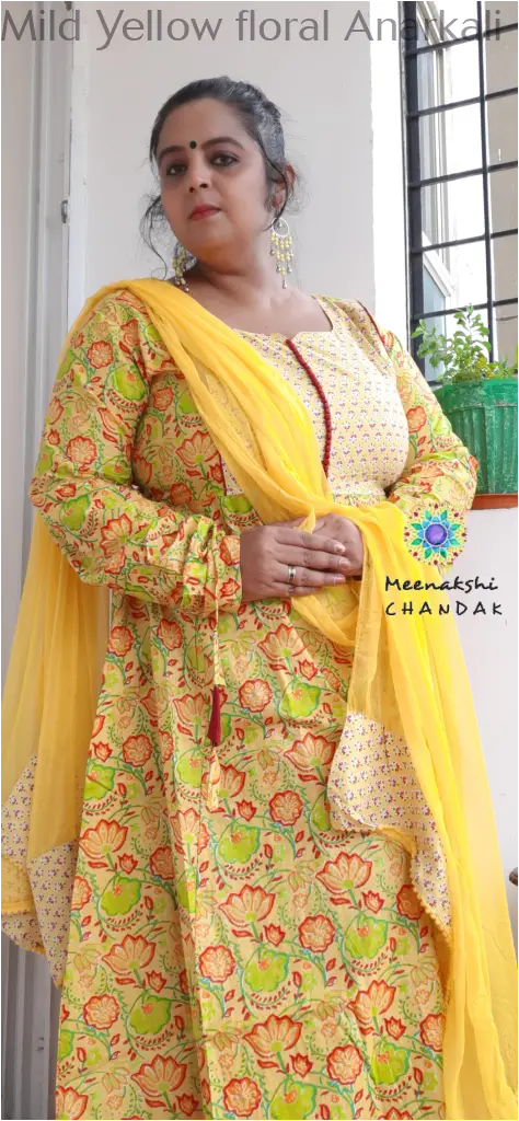 Mild Yellow floral Anarkali SET T&D