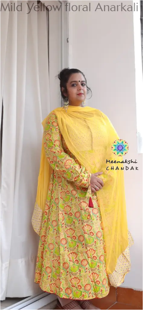 Mild Yellow floral Anarkali SET T&D
