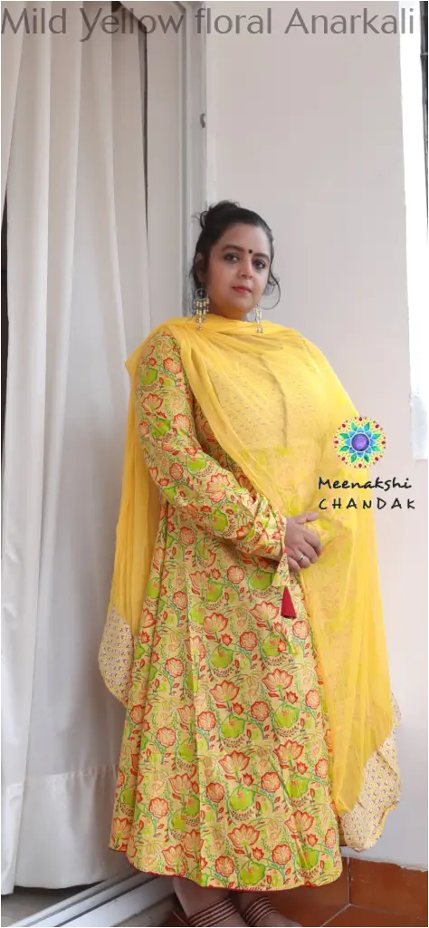 Mild Yellow floral Anarkali SET T&D
