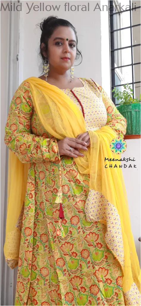 Mild Yellow floral Anarkali SET T&D