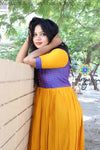 Mustard & Violet Checks Long Dress Ethnic