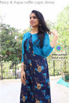 Navy & Aqua Ruffle Cape Dress Ethnic
