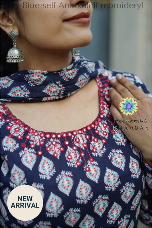 Navy Blue self Anarkali [Embroidery] Small SET T&D