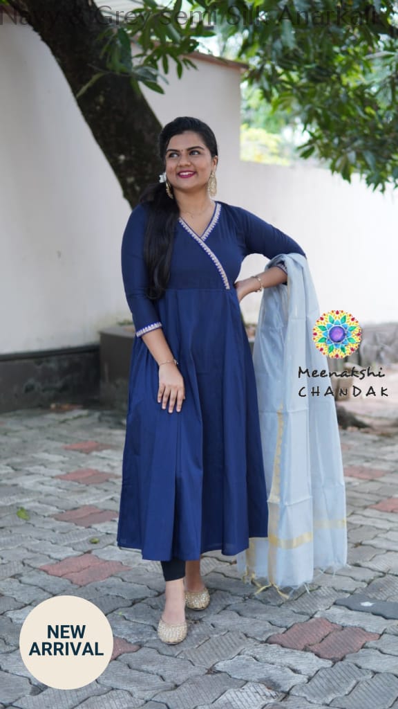 Navy & Grey Semi Silk Anarkali Small Sets