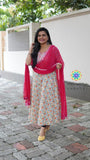 Off White & Hot Pink Jaipuri Anarkali Sets