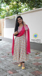 Off White & Hot Pink Jaipuri Anarkali Sets