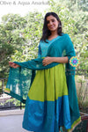 Olive & Aqua Anarkali With Dupatta Sets