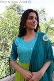 Olive & Aqua Anarkali With Dupatta Sets