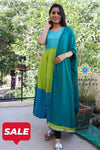 Olive & Aqua Anarkali With Dupatta Sets