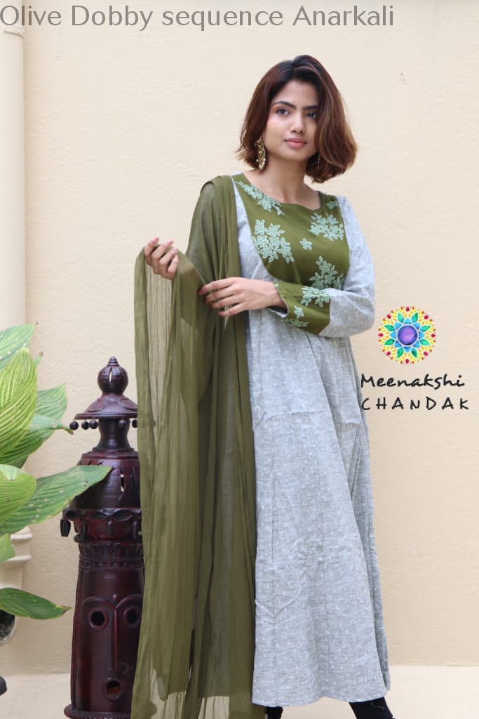 Olive Dobby Sequence Anarkali Limited Edition